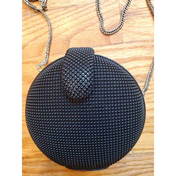 Vintage Whiting and Davis Round Beaded Black Purse w/ Chain Strap - Picture 2 of 7